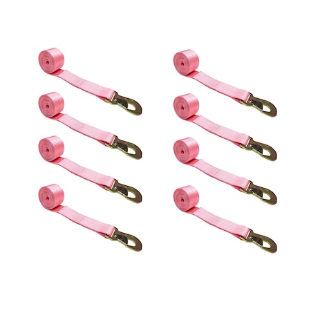 Tie 4 Safe 2" x 10' Wheel Lasso Lift Strap w/ Flat Snap Hook Tow Dolly Pink, 8PK TWS21-2510-M3-PK-C-8